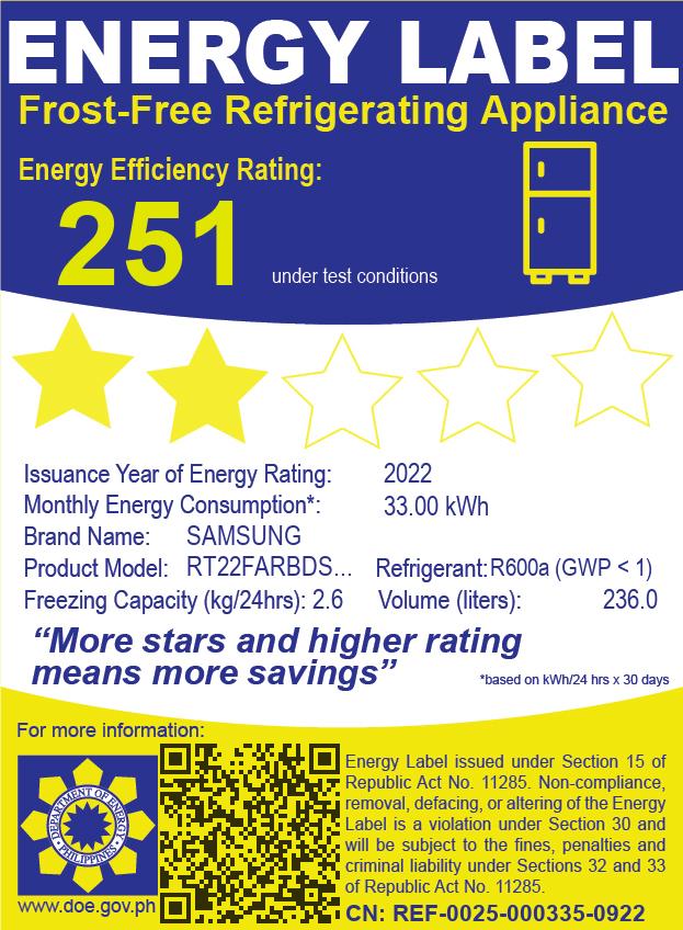 Samsung Top mount refrigerator energy efficiency rating 251