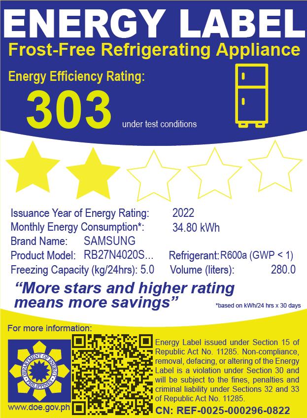 Samsung Bottom Mount Freezer Inverter 9.9 Cu.ft Energy Label