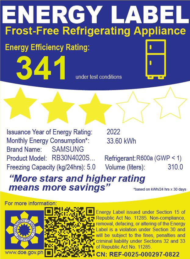 Samsung Bottom Mount Freezer 10.9 Cu.ft Energy Label