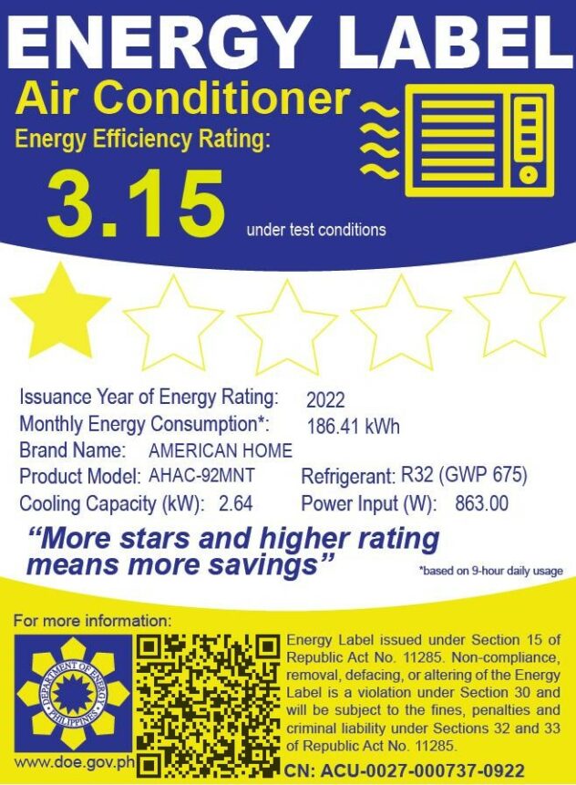 3.15 Air Conditioner Energy Efficiency Rating