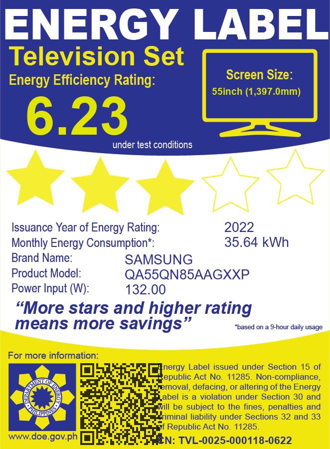 Samsung 55inch Neo QLED 4K Smart TV Energy Efficiency Rating 6.23