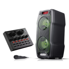 Sharp portable speaker with microphone and sound card