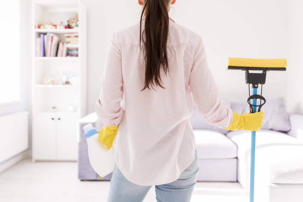 woman cleaning her house